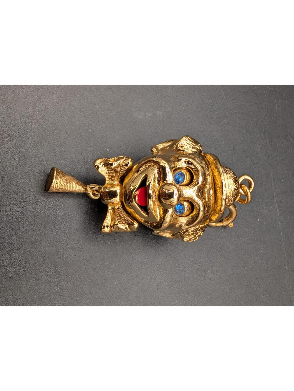 Vintage MONET Mechanical 3D Clown Charm Movable Tongue Blue Rhinestone Eyes